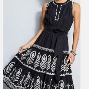 Tahari Embroidered Linen Dress